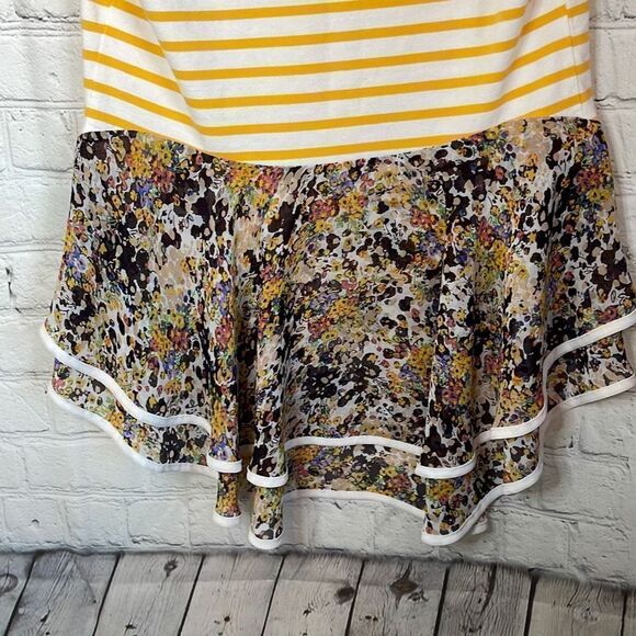 Anthropologie by Postmate Sleeveless Yellow white Stripe Floral Trim size small - Picture 5 of 8
